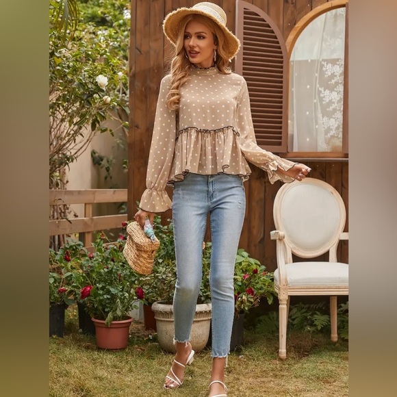 NIP-Polka-dot Ruffle Trim Blouse - Picture 2 of 5